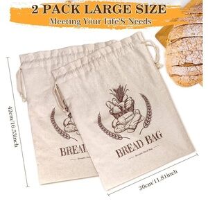 2 Packs Linen Reusable Bread Bags for Homemade Bread Sourdough, Freezer Bread